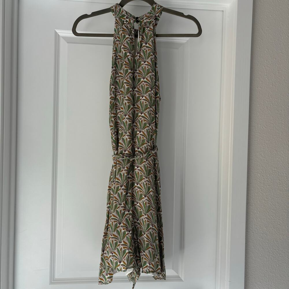 Anthropologie Maddie high-neck halter romper in a green palm/fern Size M VGUC - Picture 4 of 8